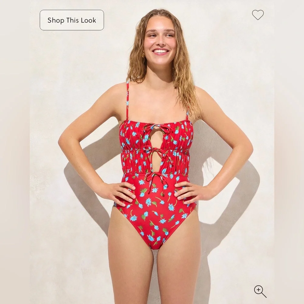 J. Crew Red and Blue Floral One Piece Swimsuit - Picture 5 of 10